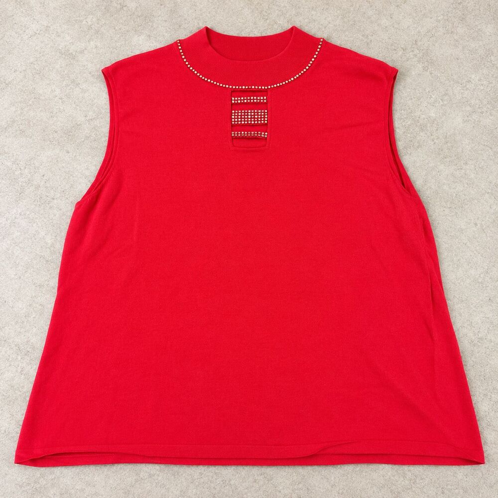 Princess Cruises Womens Red Rhinestone Sleeveless Knit Top Viscose Nylon